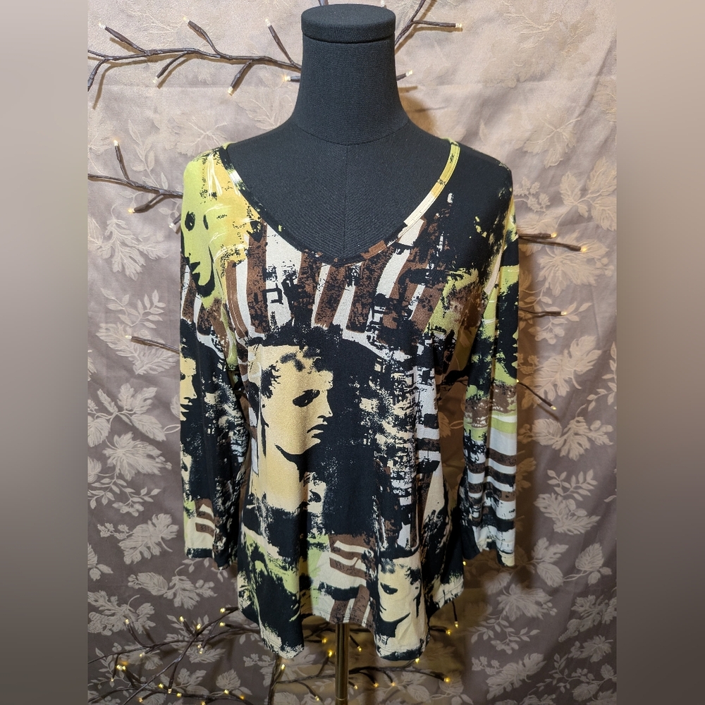 Nygard Collection Thee Quarter Sleeve Graphic Tee, Size XL, EUC!